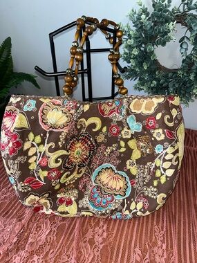 Boho Floral Sequins Beads Embroidered Brown Beaded-Handle Hobo Bag 🤎